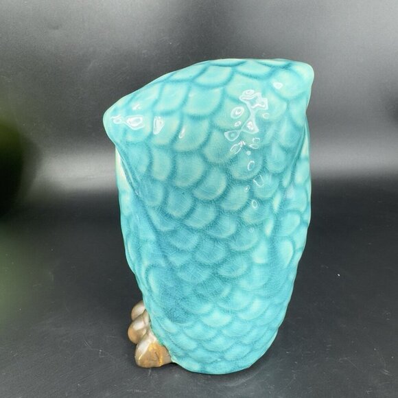 Whimsical Owl Bird Ceramic Figurine Decor Blue Crackled Glaze Figure Porcelain - Picture 5 of 10